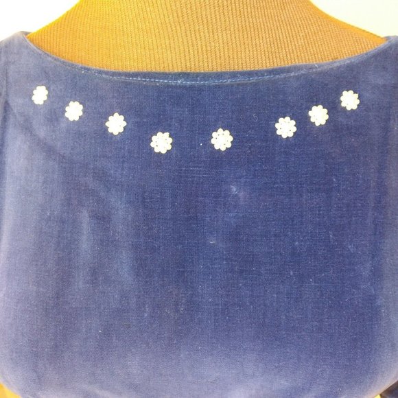 Vtg 50s Leo Daniel Velvet Circle Dress Blue modern 8 - Picture 8 of 9